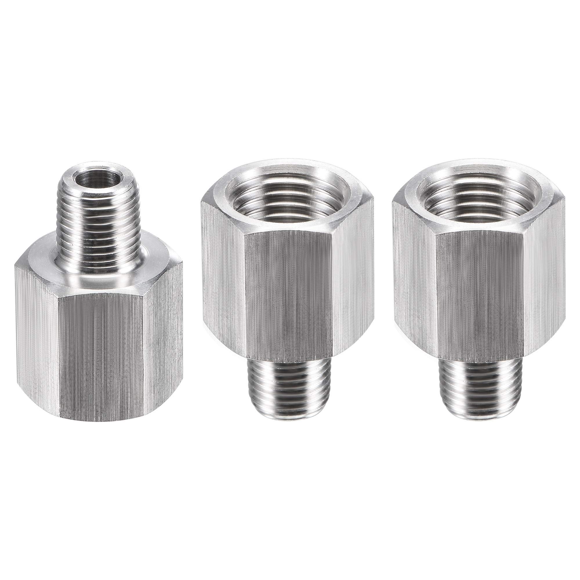 sourcing map Pipe Fitting Reducer Adapter 1/8" NPT Male x 1/4" NPT Female for Water Oil Air Pressure Gauge Temp Sensor, Stainless Steel, 3pcs
