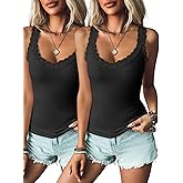 Ibeauti 2 Pack Lace Camisole Tank Tops for Women Sleeveless Summer Going Out Tops Ribbed Cami Undershirts