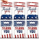 Teenyyou 60 Pcs Patriotic Thank You Gift Bags Plastic Red White Blue American Flag Party Favor Bags with Handles for Candy Treat Goodie Cookie Wrapping Memorial Day Independence Day Party Supplies