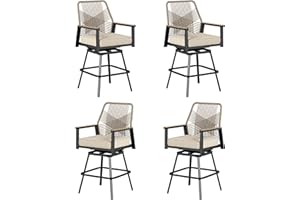 SUNSHINE VALLEY Outdoor Swivel Bar Stools Set of 4, Rattan High Top Patio Chairs with Waterproof Cushion and Armrest, All-Weather Bar Height Furniture for Outside Patio Balcony and Pool, Beige