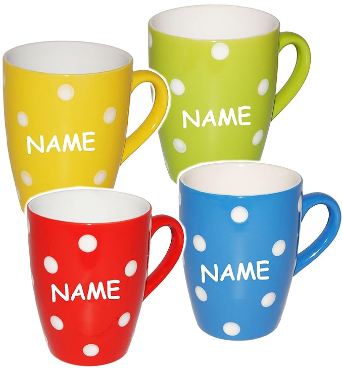 alles-meine.de GmbH 1 Stück _ Henkeltasse / Kaffeetasse - Punkte - ROT & weiß - incl. Name - groß - 300 ml - Mikrowellengeeig