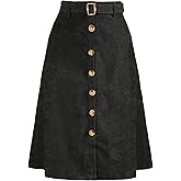 Allegra K Womens High Waist Button Front A-Line Belted Corduroy Midi Skirt
