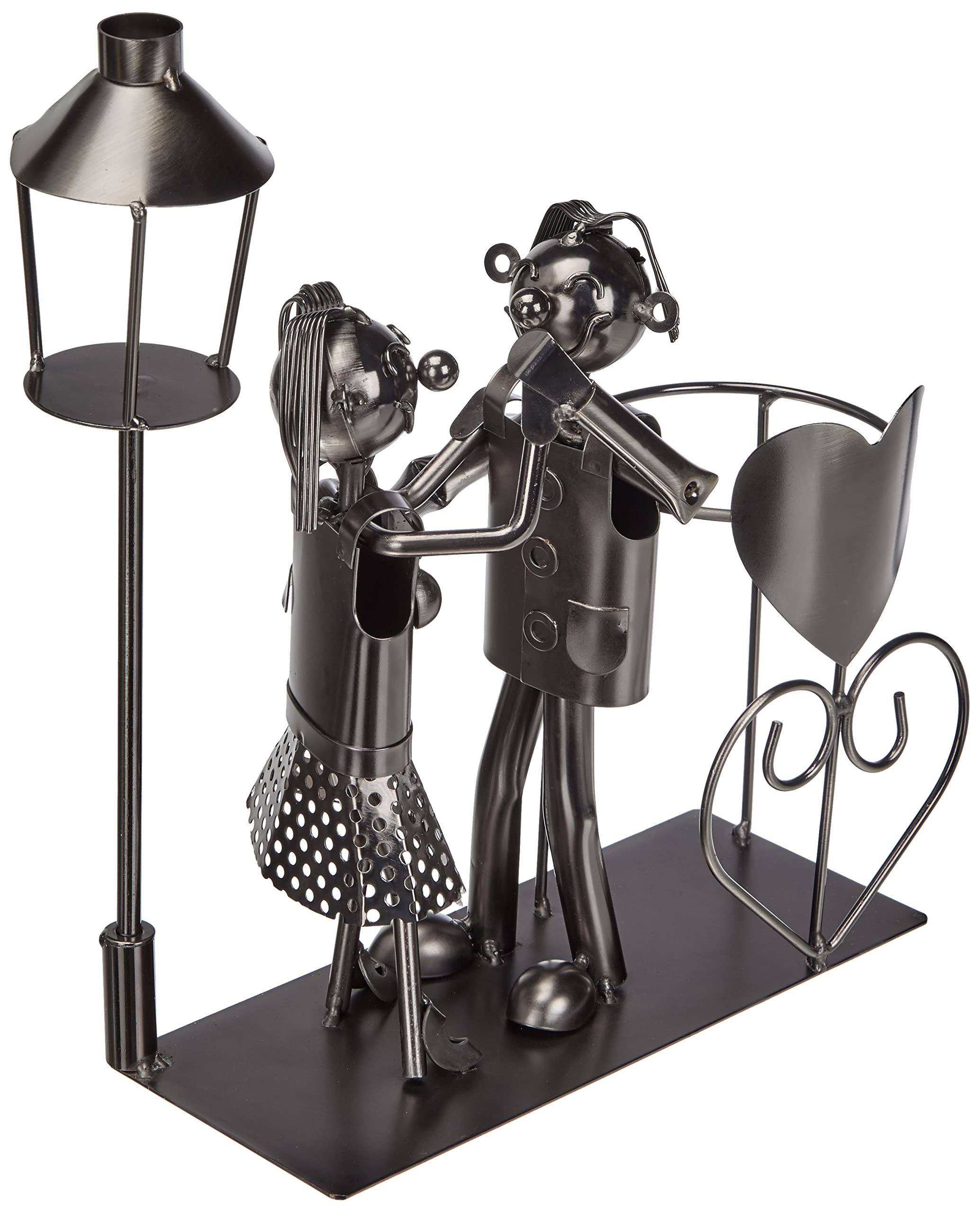 Artoria Silver Heart Wine Bottle Holder – Romantic Lantern Decor, Wedding Couple Gift, Tea Light – Metal Stand for 0.75L Bottles, 23x10x33cm Stable Design