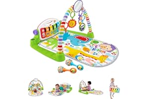 Fisher-Price Baby Playmat Deluxe Kick & Play Piano Gym for Learning & 2 Maracas Soft Rattles for Newborn to Toddler Play Ages 0+ Months