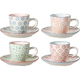 Bloomingville Espresso Cups with saucer Emma handstamped small Cups, Set of 4 Styles
