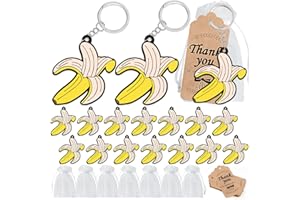 KeeStar 60 Pack Keyring Party Favor Packs with 20 Banana Keyrings, 20 Thank You Tags and 20 Souvenir Bags for Fruit Themed Pa