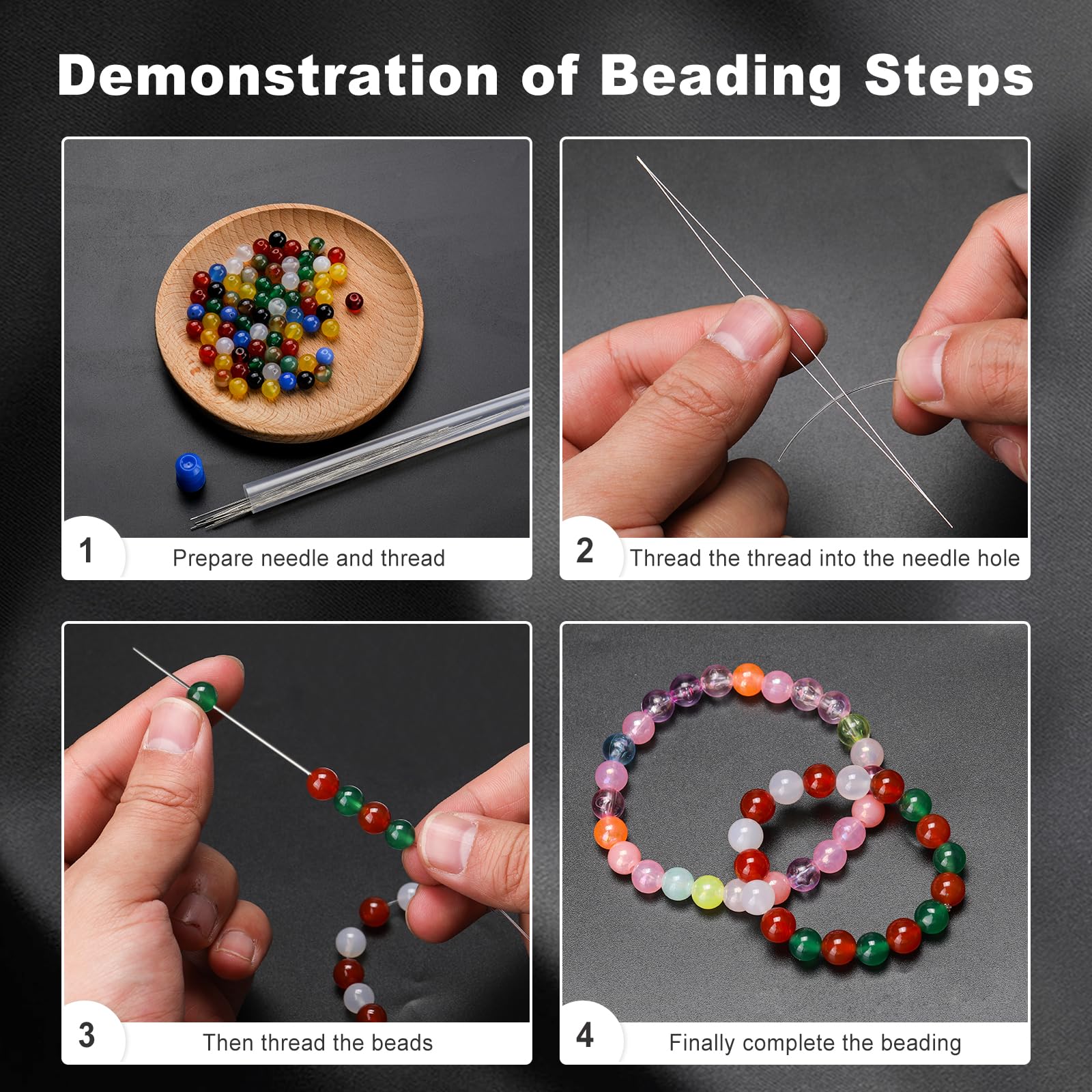 18 Pcs collapsible Big Eye Seed Beads Needles Set with Bottle