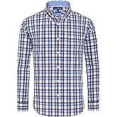 Alimens & Gentle Men's Plaid Button Down Shirts Cotton Long Sleeve Dress Shirts Regular Fit Gingham Shirts