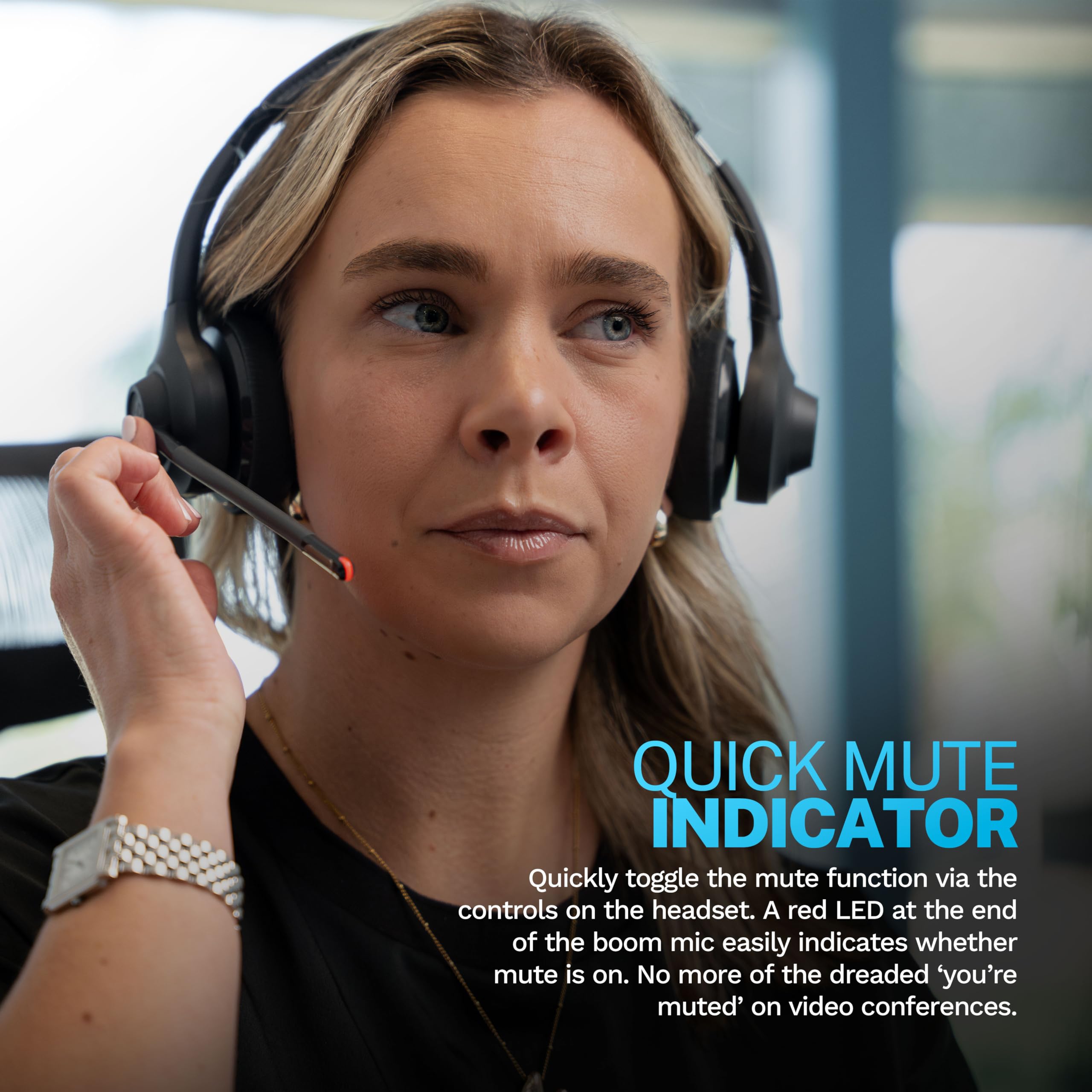 JLab Go Work Gen 2 Wireless Headsets with Microphone - 55+ Playtime PC Bluetooth Headset and Multipoint Connect to Laptop Computer and Mobile - Wired or Wireless (Bluetooth or USB Dongle) Headphones