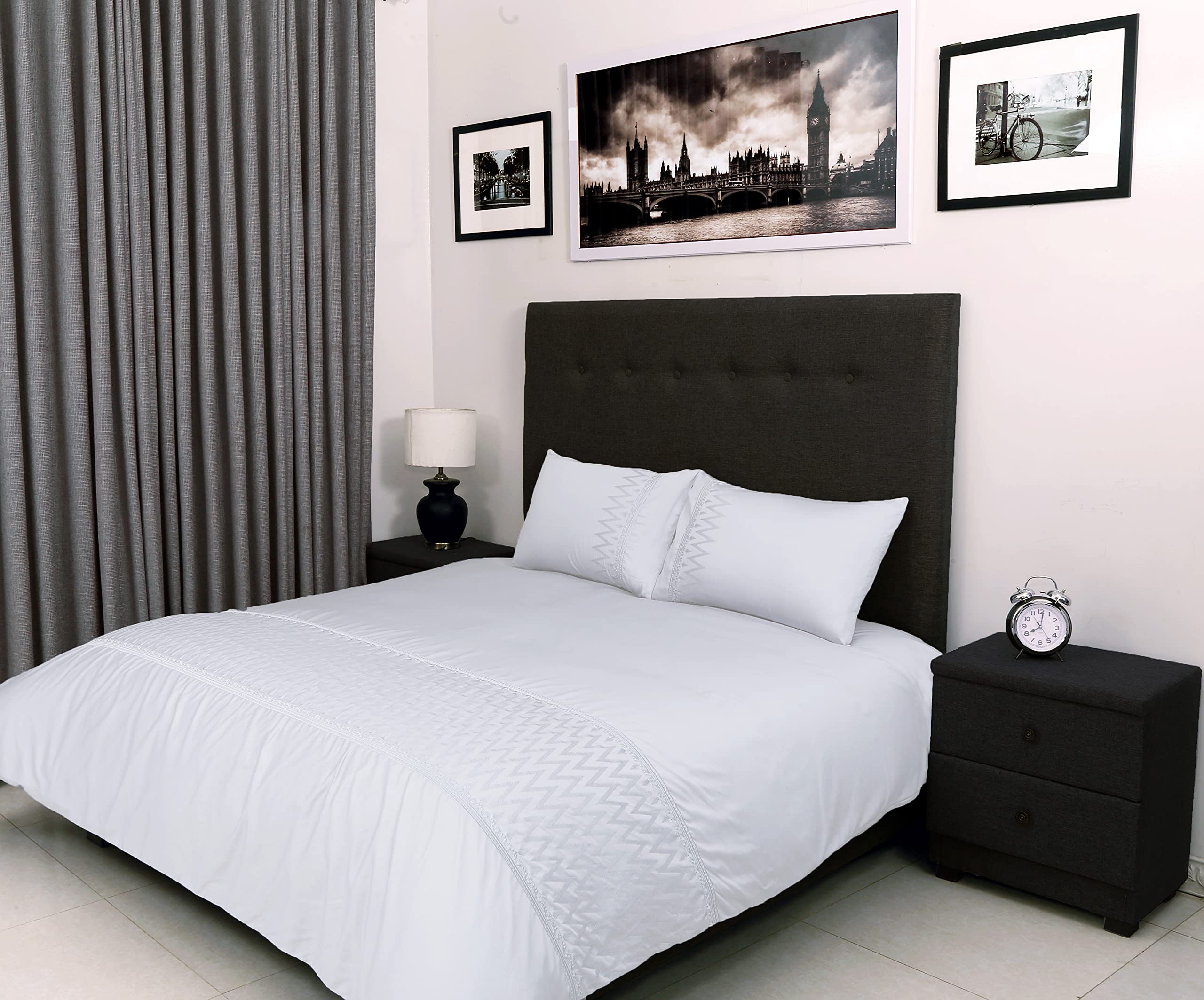 Bed Thread - Egyptian Cotton Double Duvet Covers Set Off-White, 400 Thread Count Long Staple Cotton Duvet Set Double, Quilt Cover Bedding Sets, Levian Viscose Embroidered 100% Cotton Duvet Covers