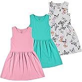 Pink Angel 3-Pack Girls' Dresses, Kids Casual Fit and Flare Sleeveless Summer Dress & School Outfit, 100% Cotton