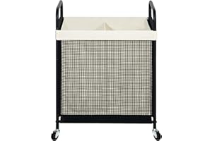 STO STO Laundry Hamper 2 Section, 100L Rolling Laundry Sorter Cart with Removable and Washable Liner Bag, Clothes Hamper with Wheels and Metal Handle for Laundry Room and Bedroom