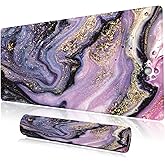 Desk Mat, Purple Marble Pattern Large Desk Pad Extended Gaming Mouse Pad, 35.4 x 15.7inch Mouse Pad with Non-Slip Rubber Base Stitched Edges, Home Office Decor for Women Girls Men Boys