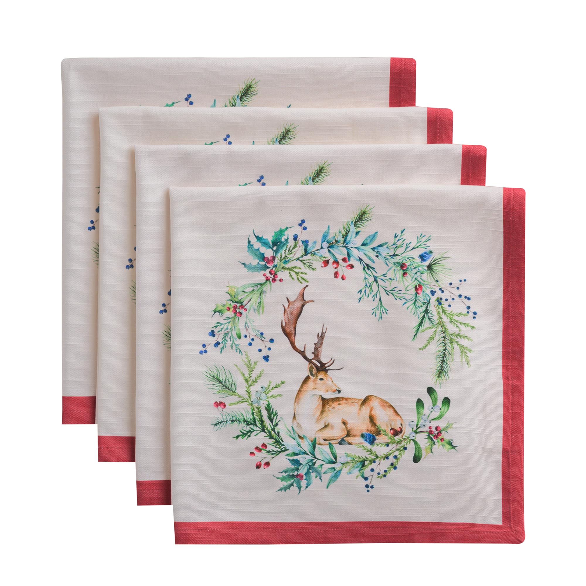 Maison d' Hermine Cloth Napkins Set of 4 100% Cotton for Christmas Decorations Everyday Reusable Square Autumn Napkins Cloth Washable Dinner Party Wedding (Holly Time, 45 CM x 45 CM)