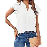 MEROKEETY Women's 2026 Spring V Neck Ruffle Short Sleeve Blouse Summer Swiss Dot Dressy Casual Flowy Shirt Tunic Top