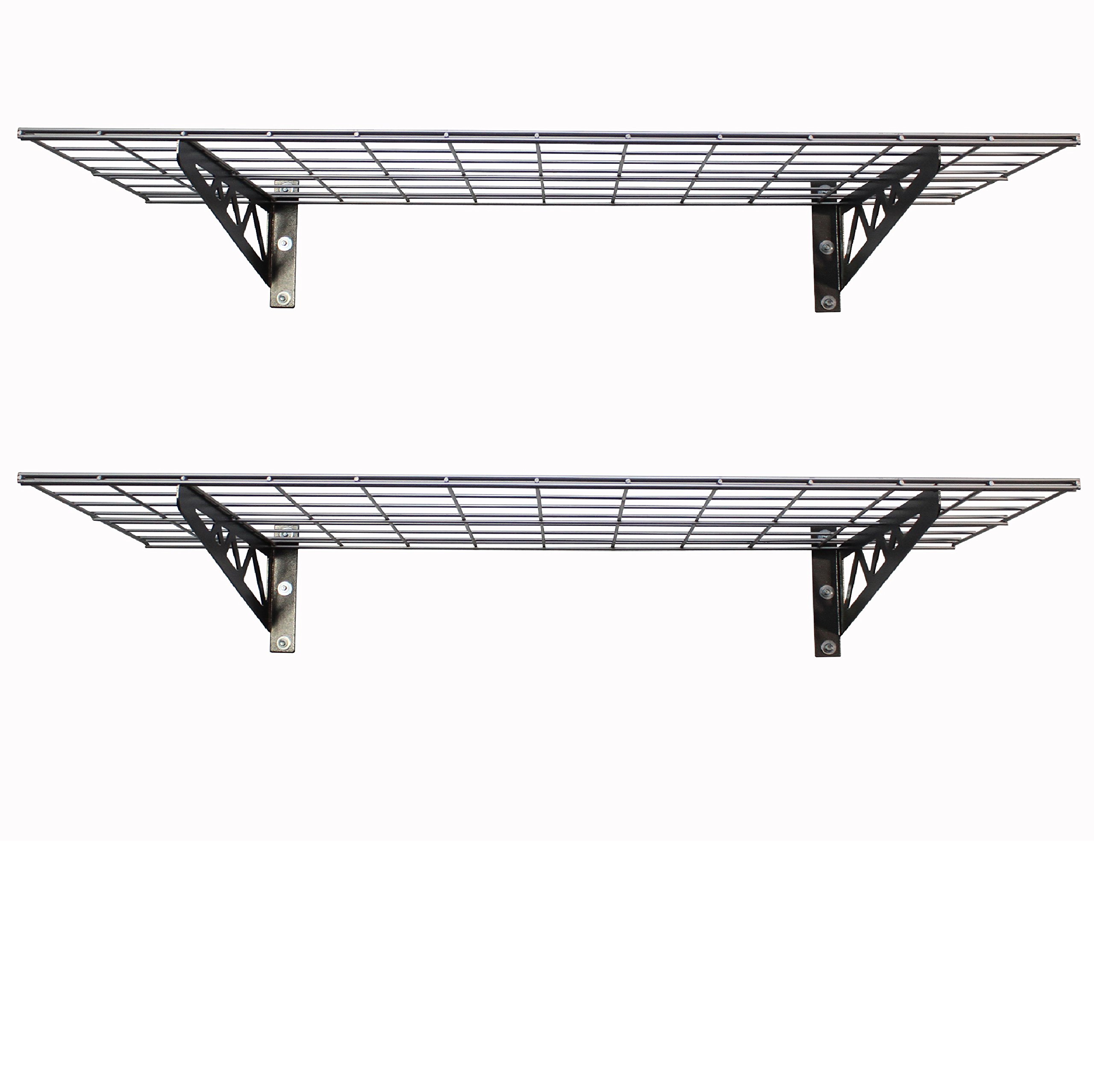 MonsterRax | Garage Wall Shelf Two-Pack White or Hammertone | Three Size Options | Includes Bike Hooks | 500lb Weight Capacity (Hammertone, 24"x48") Image