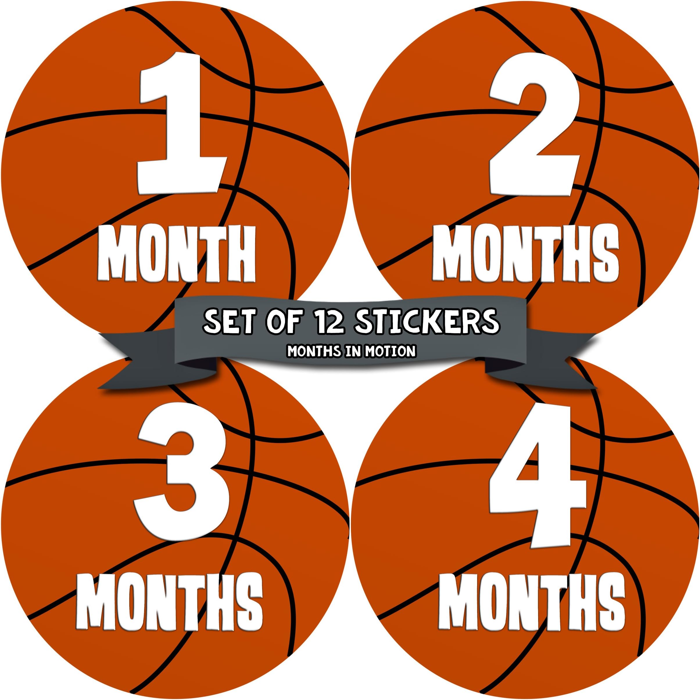 Baby Monthly Stickers - Monthly Milestone Stickers - Baby Month Stickers for Boy - Basketball Sports - Style 225