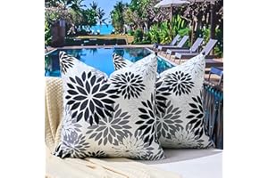Black and Gray Dahlia Throw Pillow Covers Set of 2 Outdoor Waterproof Pillow Case 20x20 Inches Decorative Cushion Covers Spri