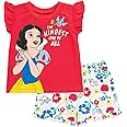 Disney Frozen Moana Princess Tiana Floral Peplum T-Shirt and French Terry Shorts Outfit Set Toddler to Big Kid