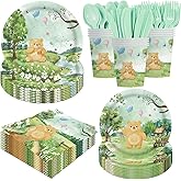 140pcs Classic Bear Baby Shower Decorations Baby Shower Party Tableware with Plates, Napkin, Forks, Cups Banner And Tablecloth for Birthday Party Supplies Set Serves 20 Guests (Green)