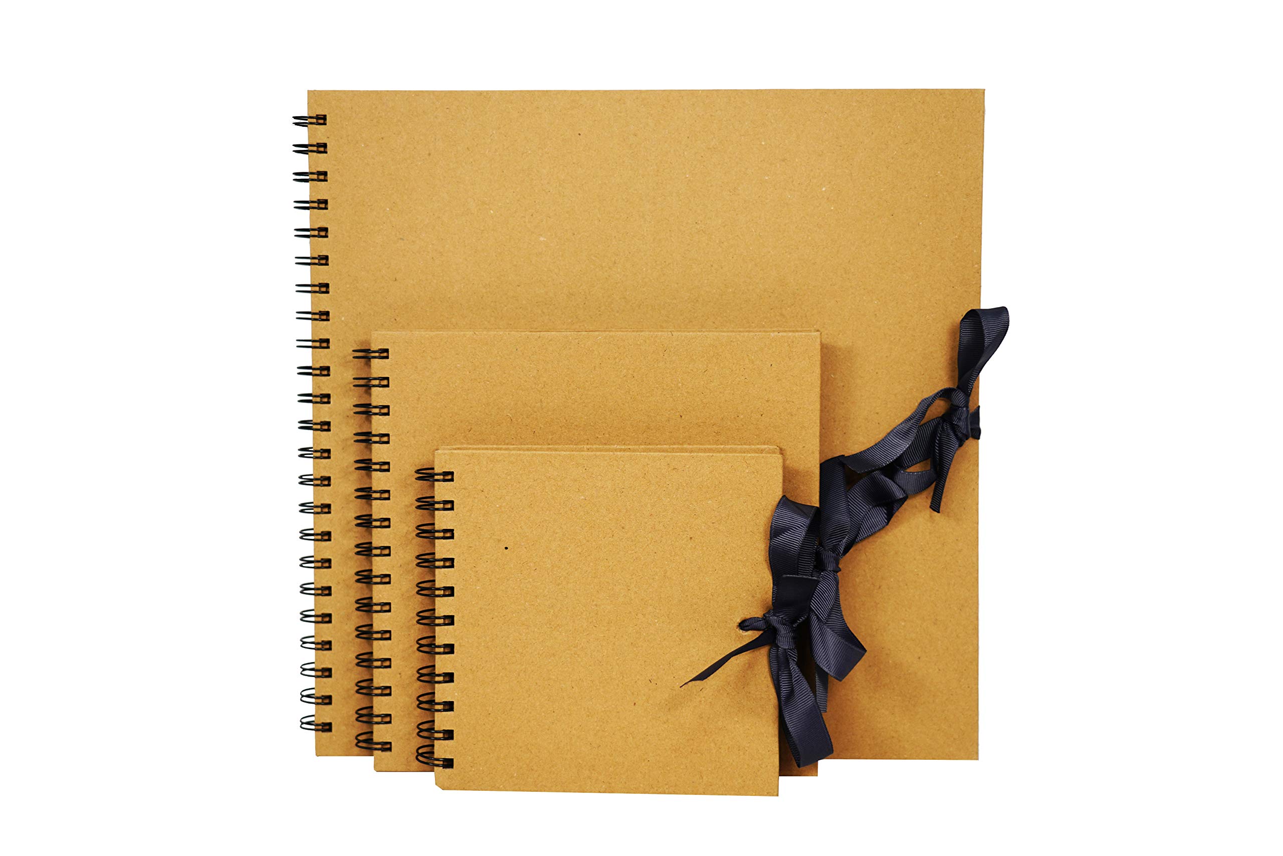 Set of 3 Kraft Square Scrapbook- Quality Brown Kraft Paper Scrapbook with Ribbon (Small, Medium, Large), Photo Album, Memory Book, Blank Canvas for Your Art, Craft and Design Projects