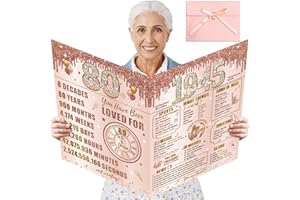 Turypaty Large 80th Birthday Card With Envelope for Women, Pink Rose Gold The Year 1945 Happy 80th Birthday Giant Guest Signature Book Gift, Extra Big Eighty Greeting Card Decoration Party Supply