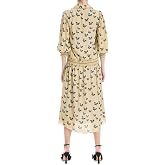 Max Studio London Womens Printed Bishop Sleeve Midi Dress Tan L