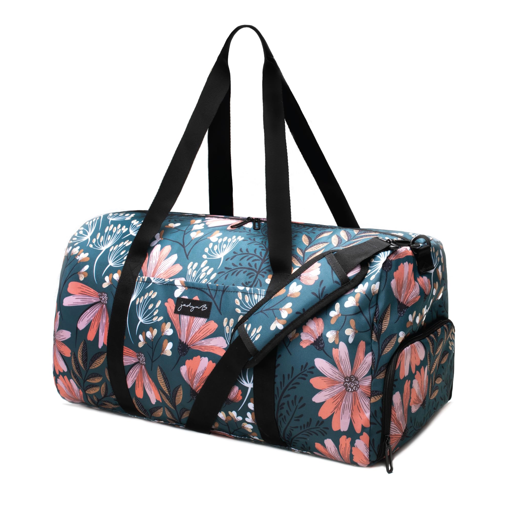 Jadyn B Weekender Bag - 56 cm./22 inch - 52L - Overnight or Weekend Duffel Bag with Shoe Pocket (Navy Floral)