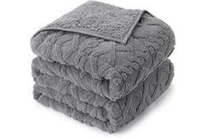 DREWIN Queen Size Weighted Blanket 15 lbs for Adults, 60" x 80" 3D Stylish Jacquard Weighted Blankets for Sofa Bed, Cozy Warm Sherpa Throw Blanket for Calming and Relax, Grey
