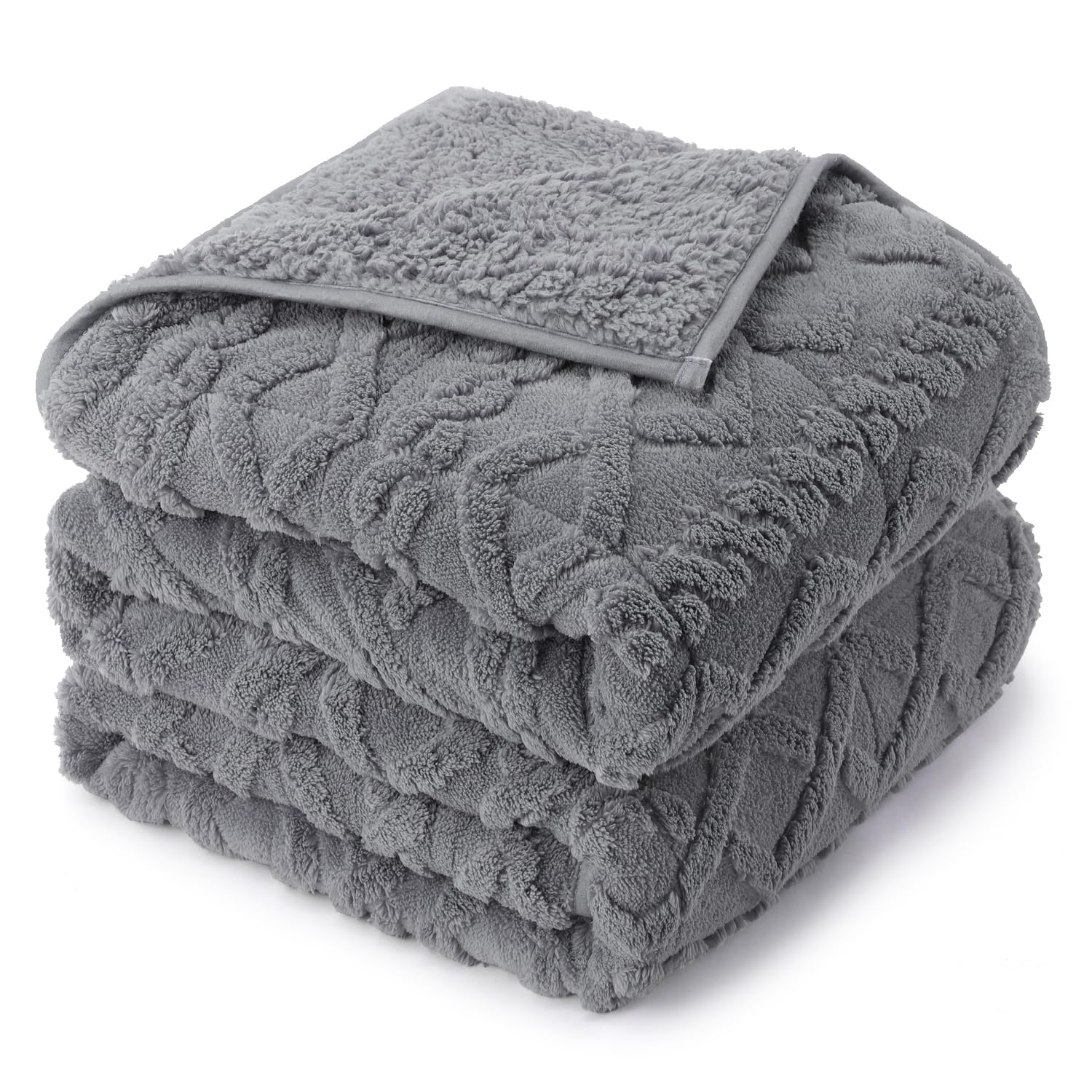 Photo 1 of Queen Size Weighted Blanket 15 lbs for Adults, 60" x 80" 3D Stylish Jacquard Weighted Blankets for Sofa Bed, Cozy Warm Sherpa Throw Blanket for Calming and Relax, Grey
