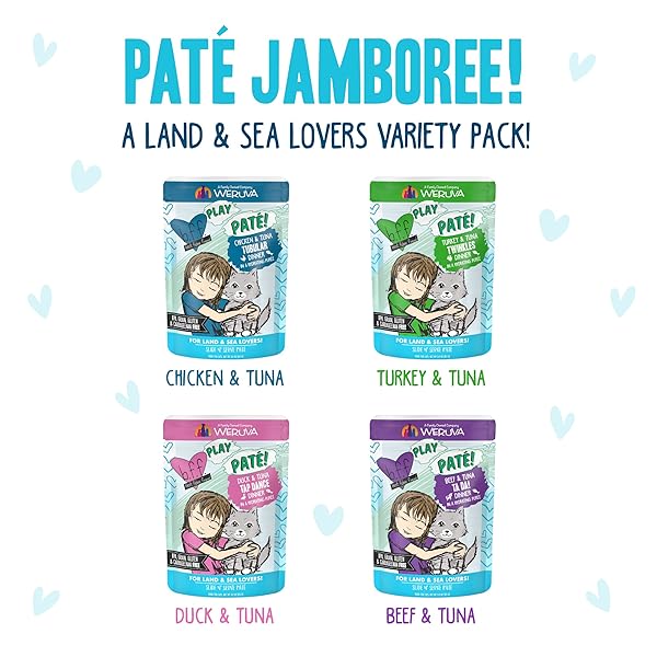 WERUVA B.F.F. PLAY – BEST FELINE FRIEND PATÉ LOVERS, AW YEAH!, PATÉ JAMBOREE! VARIETY PACK, 3OZ POUCH (PACK OF 12)