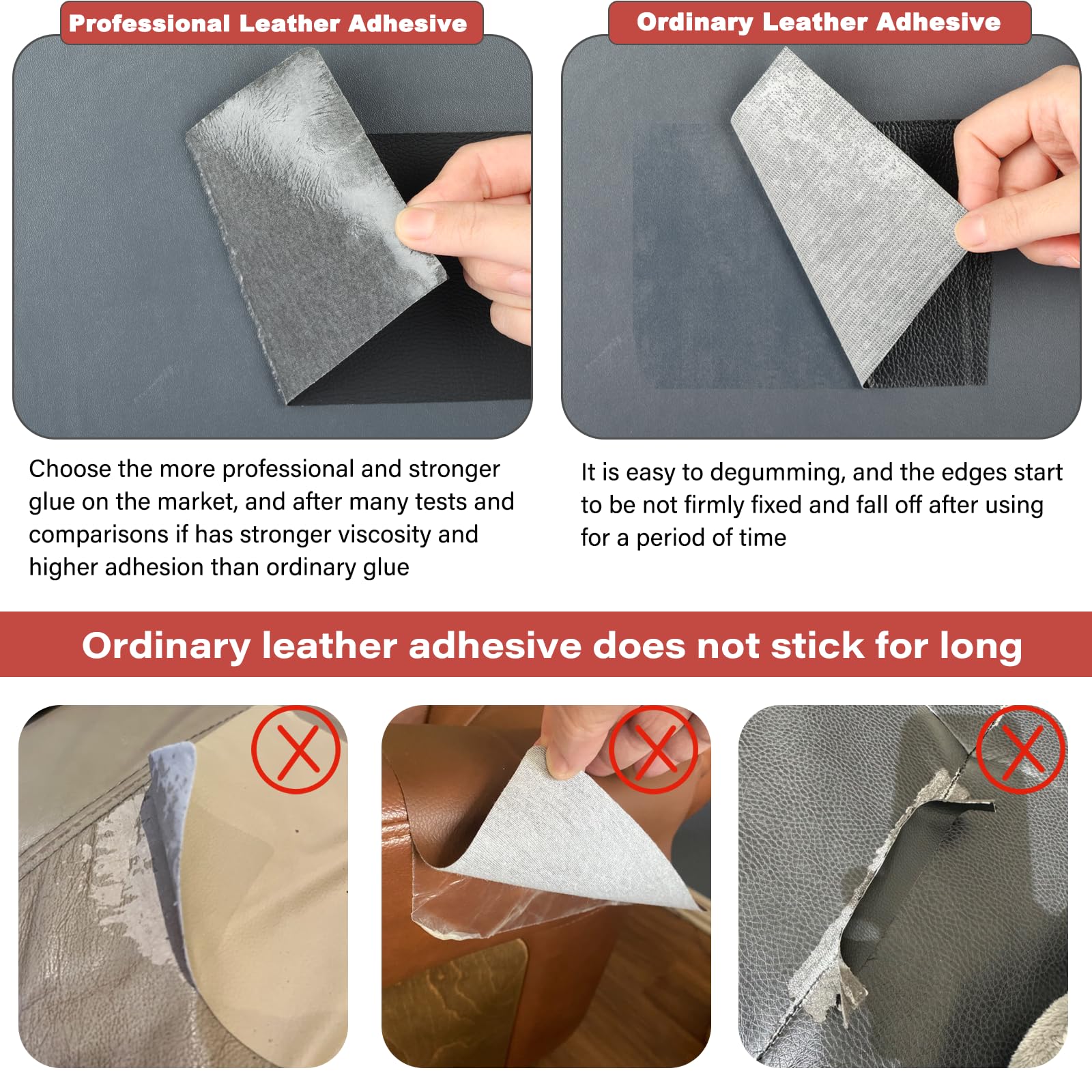 GEYYANG Leather Repair Kit for Furniture, 4 x 63 Inches self Adhesive Leather Repair Tape for Damaged Leather Furniture, Sofa Seating, Leather Goods(Black - Fine Grained)