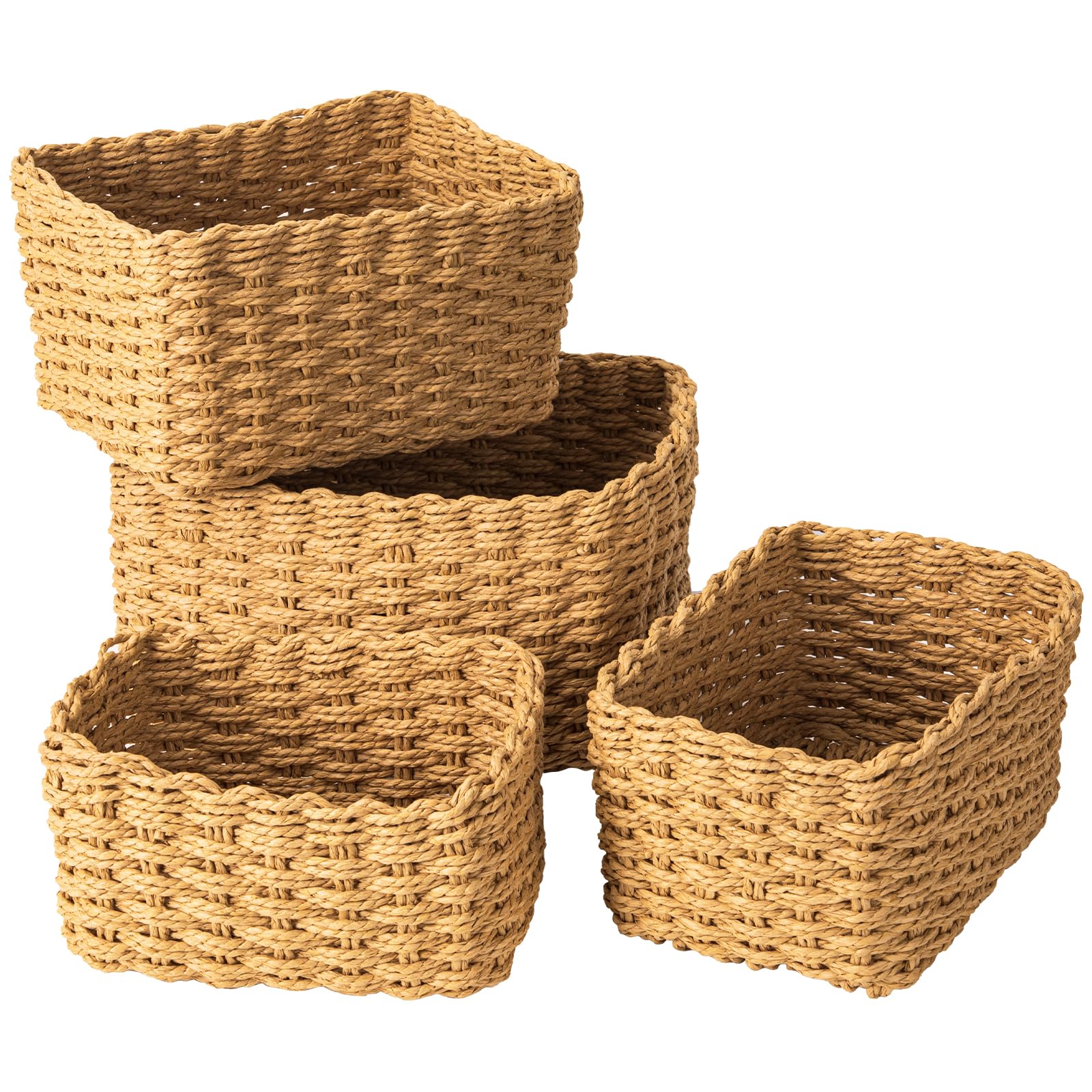 Storage Baskets, Revivoer Set of 4 Wicker Basket for Shelves Closet Organizer, Wicker Hamper Empty for Gifts Toys Books