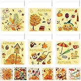 Gersoniel 300 Pcs Fall Treat Bags Autumn Self-adhesive Cellophane Candy Cookie Bags 3.94x3.94 Inch Pumpkin Maple Leaves Clear Plastic Goodie Bag with 6 Designs for Thanksgiving Party Favors