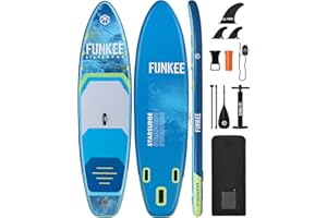 FUNKEE 11’×34"×6" Extra Wide Inflatable Stand Up Paddle Board, Sup Board with Removable Fins, Backpack, Floating Paddle, Safety Leash, Floating Phone Case for Adults & Youth of All Skill Levels
