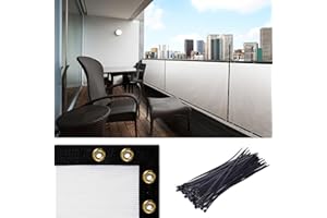Amgo 3' x 10' White Balcony Privacy Screen, Apartment Porch Railing Patio Fence Windscreen Fabric Cloth, Heavy Duty, 90% Blockage, Commercial and Residential (We Make Custom Size)