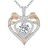 ANDSO Valentine's Day Gift Heart Birthstone Necklaces for Women, 925 Sterling Silver Gold Plating Rose Flower Opal Necklace, Ideal Anniversary Birthday Jewelry Gifts for Mom Wife Girlfriend Her