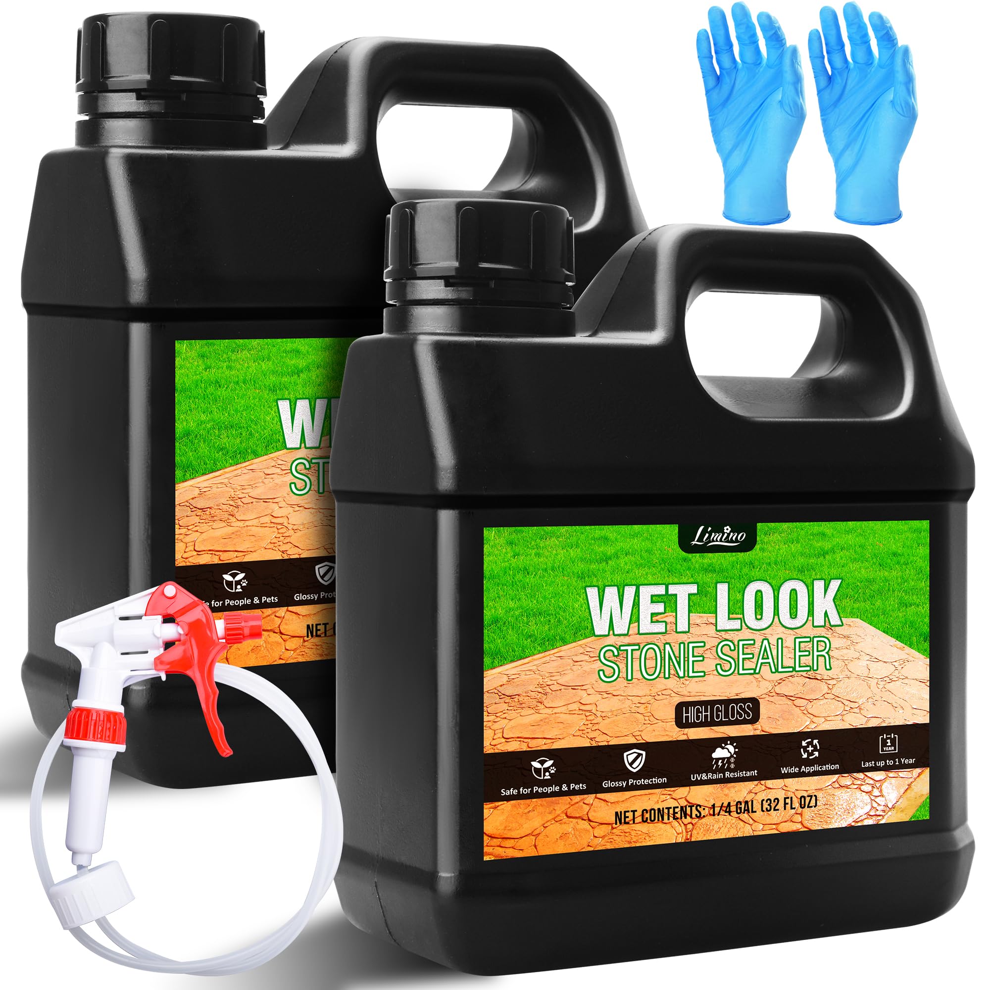 Wet Look Stone Sealer - 2L High Gloss Paver Sealer Stone Colour Enhancer Concrete Sealant with Long-Lasting Gloss Protection, Stain Proof for Interior and Exterior Slate, Driveway, Floor, Standsotne