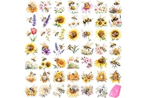 STWOICL 48 Sheets Rub on Transfers for Crafts and Furniture Rub on Transfer Stickers Decals for Wood (Bees and Flowers)