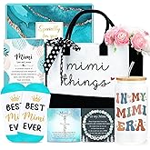 Mimi Gifts for Grandma Mimi Birthday Gifts from Grandkids Grandma Present Box for Christmas, Birthday Gift Set Ideas for Women from Grandson, Granddaughter, Grandchildren with Tote Bag, 16oz Glass Cup