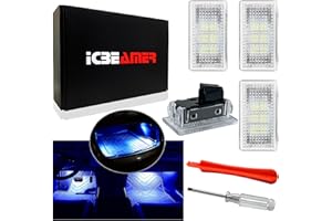ICBEAMER For Tesla Interior LED Lights Kit: Ultra-bright, easy plug-in, with a panel removal tool. Fits Model 3, S, Y, X. Trunk, Frunk, Door Puddle, Foot-Well, Fit Tesla Accessories(4 Packs in Blue).