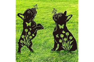 Doesen Metal Dog Garden Decor for Outside, French Bulldog Gift for Dog Lovers, Rust Proof Metal Black Silhouette Decorative Garden Stakes for Yard, Patio, Lawn Decorations, Outdoor Decor Yard Art