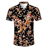 RAISEVERN Ugly Christmas Shirt for Men Hawaiian Button Down Shirts Funny Santa Party Shirts