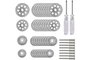 HAMINELER 40 Pcs Diamond Cutting Wheel Kit (25mm/22mm/18mm/16mm Each 10), with 8pcs 3mm Mandrel and 2pcs Cross Screwdriver for Rotary Tool Cutting Gem Stones, Glass, Ceramics