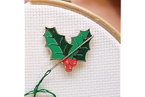 Caterpillar Cross Stitch Needle Minder - Holly Leaf for Cross Stitch, Sewing, Embroidery and Needlework Accessories, Enamel and Magnetic
