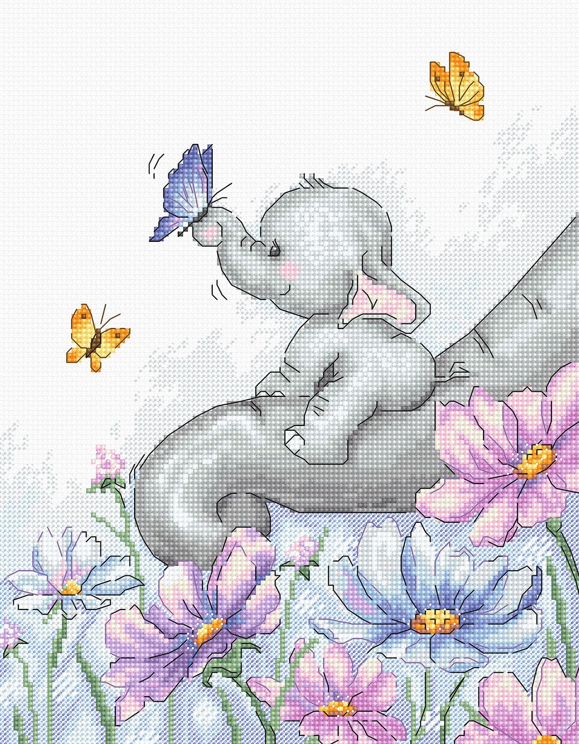 Luca-S Counted DIY Cross Stitch Kit Elephant with Butterfly, B1183, Embroidery Kit & Needlecraft for Kids & Adults