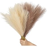JOLYEAK 30pcs Pampas Grass Decor,21" Artificial Pompous Grass Bulk,Small Vase Filler Pompas Grass for Home Wedding Living Room Wall Party Decoration (Beige,Light Brown, 21 Inch 30 Pcs)