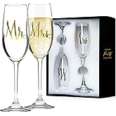 Your Dream Party Shop Mr. and Mrs. Champagne Flutes, 6oz Each- Wedding Glasses for Bride and Groom Sets, Perfect Wedding Toasting Glasses - Bride and Groom Gifts - Mr and Mrs Gifts
