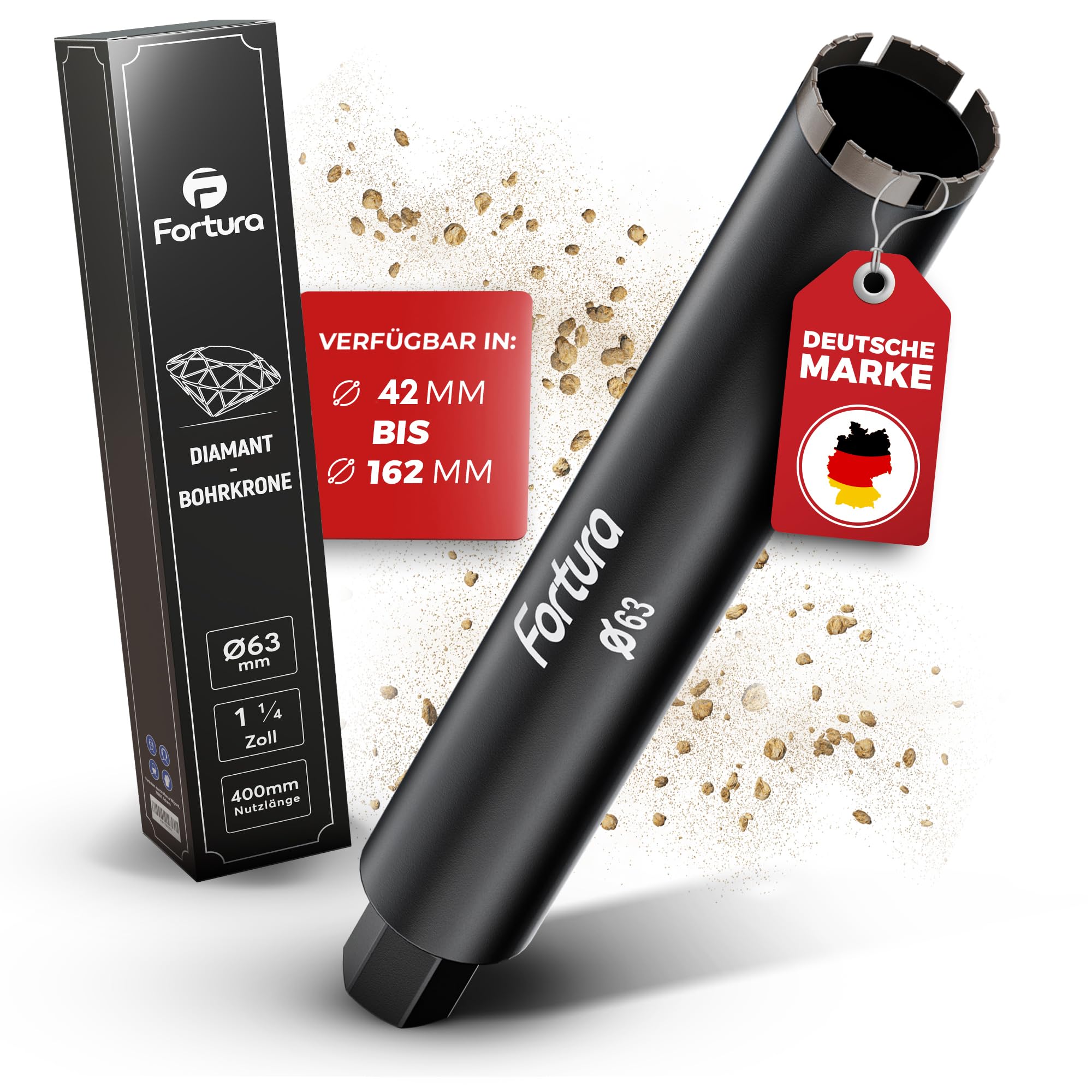 Fortura Core Drill Bit, Diameter 63 mm, 400 mm Length, Diamond Core Drill Bit