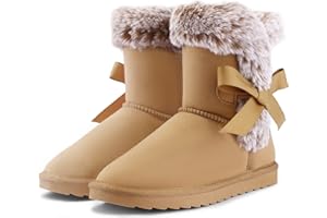 K KomForme Girls Kids Snow Boots Warm Fur Lined Slip On Outdoor Winter Shoes Lightweight Comfy（Little/Big Kids）